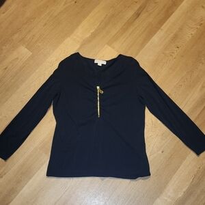 MICHAEL Michael Kors Black Long Sleeve Top with Gold Accent